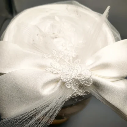 Elegant White Cocktail Hat for Wedding - Image 3