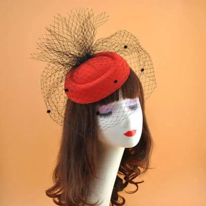 Round Cocktail Hat with Net Polka Dot Veil - Image 3