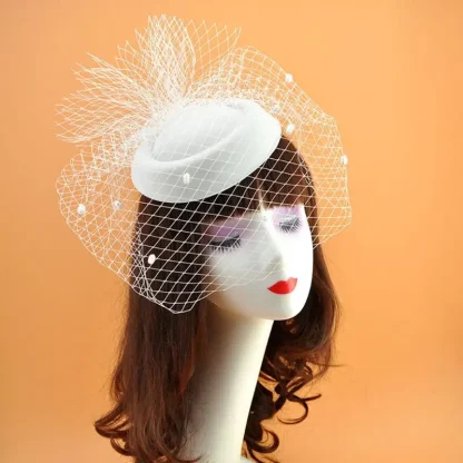 Round Cocktail Hat with Net Polka Dot Veil