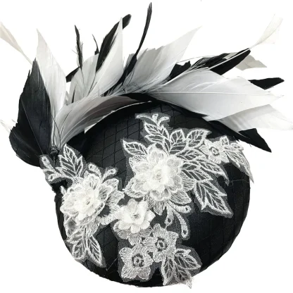 Round Lace Headpiece with Faux Feather Design - Image 3