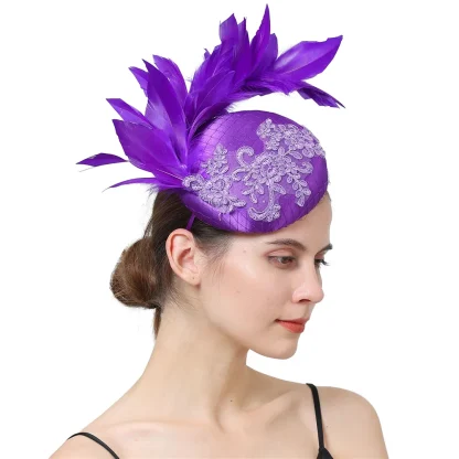 Round Lace Headpiece with Faux Feather Design