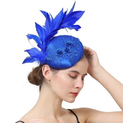 Round Lace Headpiece with Faux Feather Design - Image 5