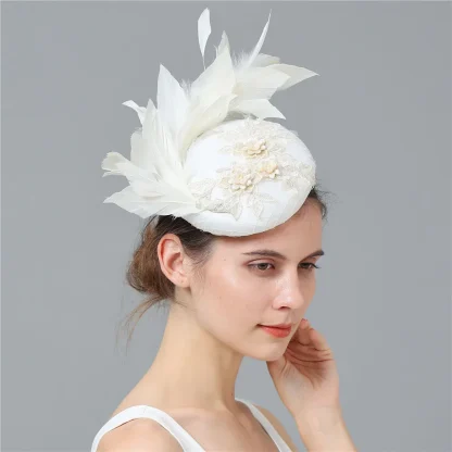 Round Lace Headpiece with Faux Feather Design - Image 8