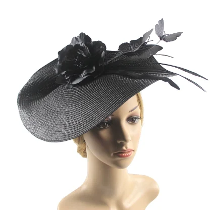 Cocktail Hat with Floral and Butterfly Decor - Image 3