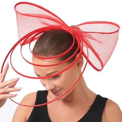 Large Bow Fascinator with Multilayered Decor - Image 2