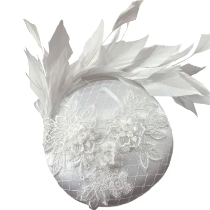 Round Lace Headpiece with Faux Feather Design - Image 10