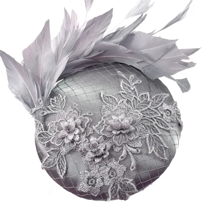 Round Lace Headpiece with Faux Feather Design - Image 2